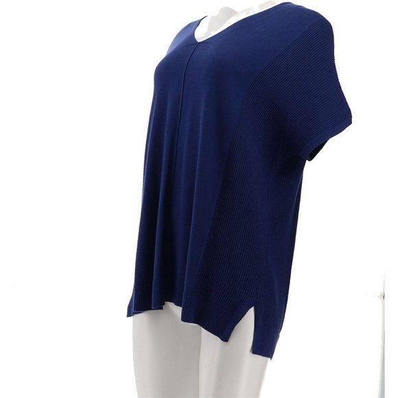 NWT ISAAC MIZRAHI TEXTURED STITCH DOLMAN PULL-OVER SWEATER NAVY XXS - Picture 2 of 12